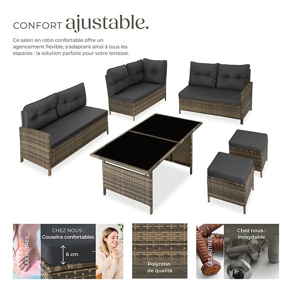 TECTAKE - Canapé de jardin BARLETTA modulable marron naturel - large