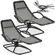 TECTAKE - Chaise longue jardin ergonomique fonction balancement gris en textilène respirant coussin tête amovible accoudoirs rembourrés 120kg - vignette