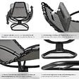 TECTAKE - Chaise longue jardin ergonomique fonction balancement gris en textilène respirant coussin tête amovible accoudoirs rembourrés 120kg - vignette