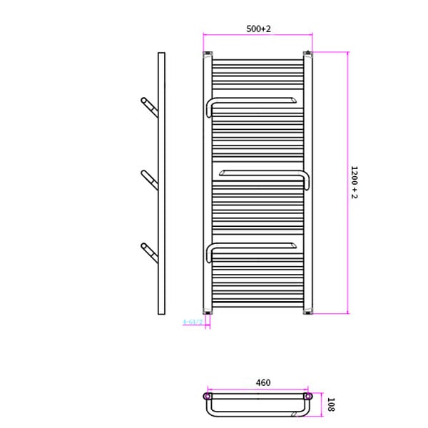 OTITEC - Sèche-serviettes électrique – 120 x 50 cm – Doré – 500W - Avec thermostat connecté - ELEGANT - large