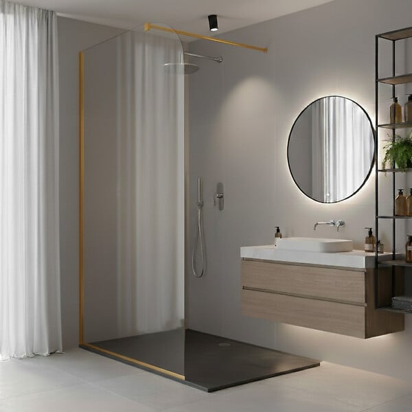OTITEC - Paroi de douche italienne Clear - 120 x 195 cm - Or brossé - GAUCHE - LUCIA - large