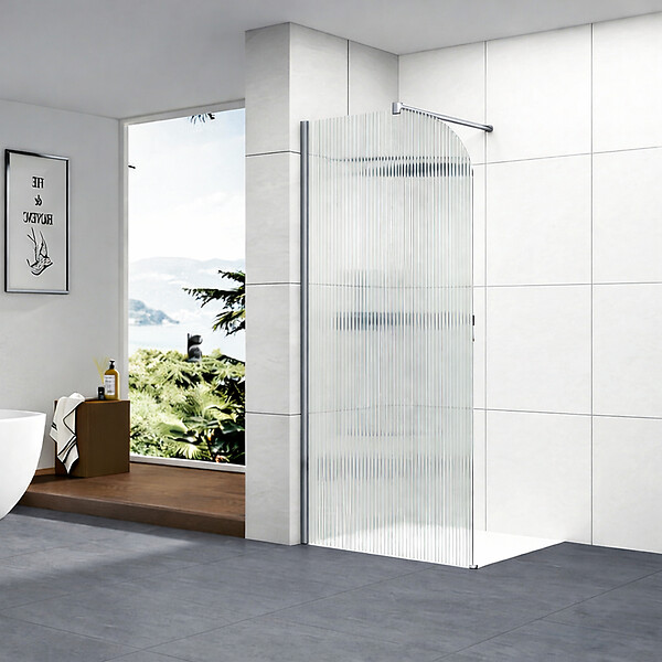 OTITEC - Paroi de douche italienne flûtée - 110 x 195 cm - Chrome - Gauche - LUCIA - large