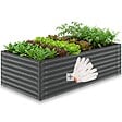 TECTAKE - Bac à fleurs surélevé anthracite en acier galvanisé 200x100x62cm 1200L jardinière potager ergonomique drainage ouvert culture légumes - vignette
