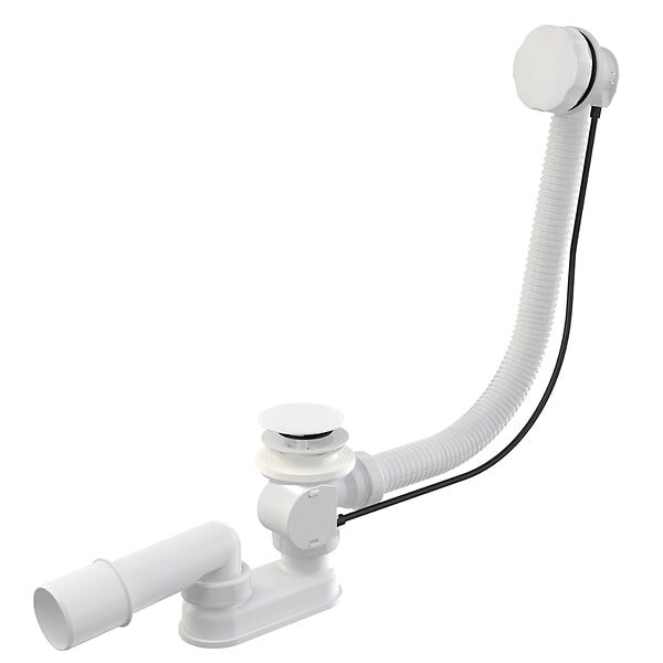 OTITEC - Vidage baignoire avec trop-plein - Bonde blanche - Flexible universel - large
