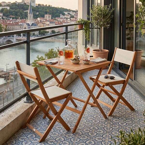 OVIALA - Ensemble table carrée pliante et 2 chaises pliantes blanches - Sete - large