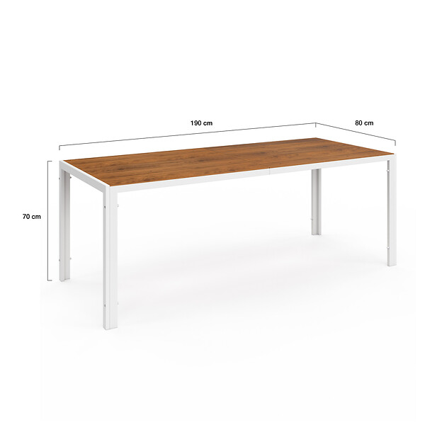 ID MARKET - Salon de jardin NOUMEA table 190 cm plateau verre trempé effet bois et 8 chaises empilables blanc et bois - large