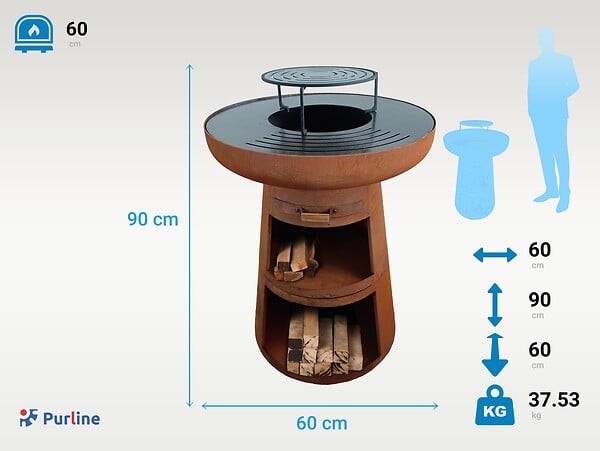 PURLINE - Barbecue rond avec plaque d'acier ronde et grille - large