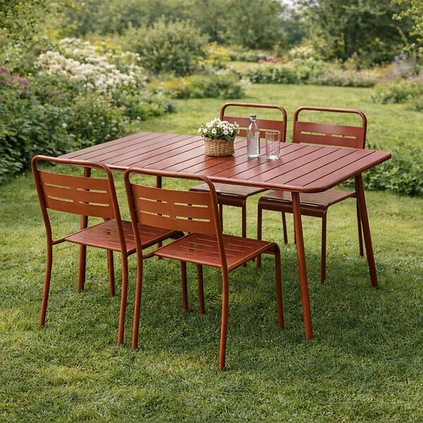 CONCEPT USINE - Ensemble table de jardin 120 cm et 4 chaises terracotta BERGAME - large