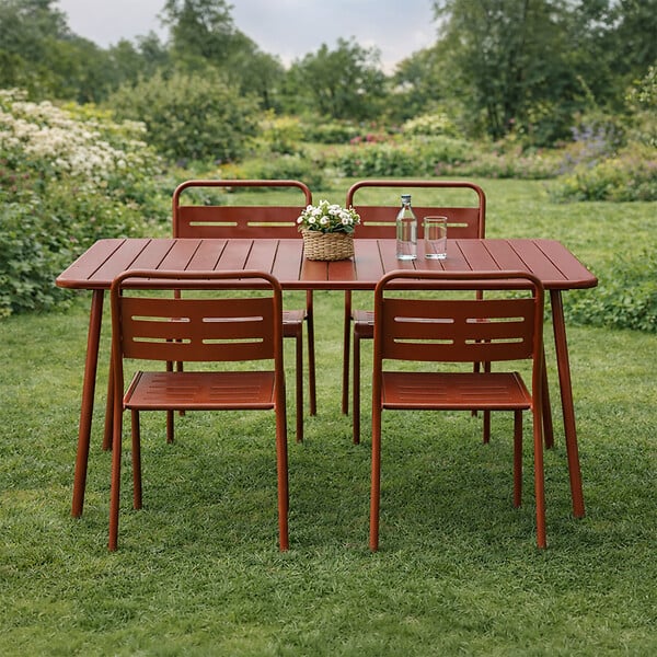 CONCEPT USINE - Ensemble table de jardin 120 cm et 4 chaises terracotta BERGAME - large