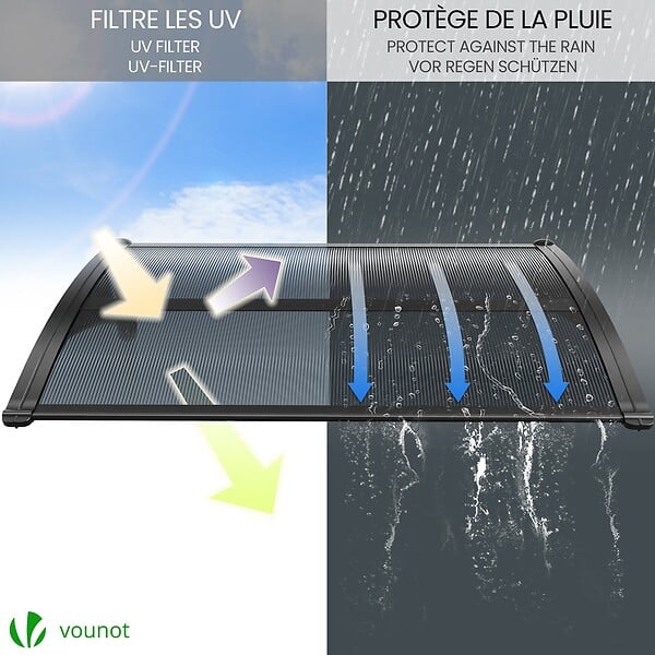 VOUNOT - Auvent de porte marquise 120x80 cm en Polycarbonate anti UV Anthracite - large