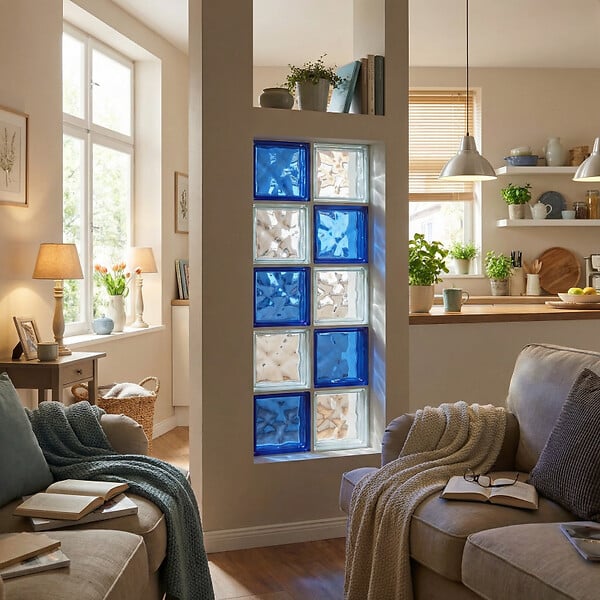 GLASSBLOCKS - Luxfera brique de verre 19x19x8 cm, Bleu transparent brillant (1908WBLUE) - large