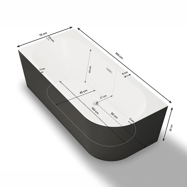 SPALINA - Baignoire Ilot Capri 160 gauche noire 160 x76 x58 cm, by SPALINA - large