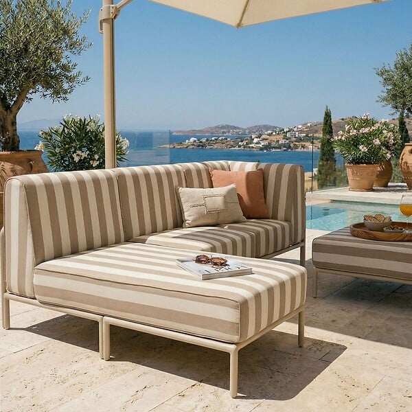 OVIALA - Salon de jardin bas modulable rayé 4 places beige - Patio - large