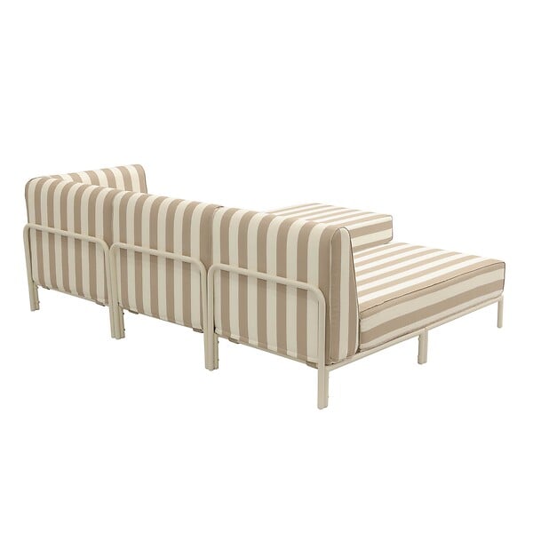 OVIALA - Salon de jardin bas modulable rayé 4 places beige - Patio - large