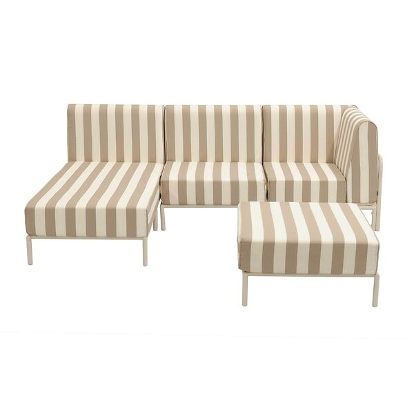 OVIALA - Salon de jardin bas modulable rayé 4 places beige - Patio - large