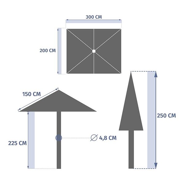 HESPERIDE - Parasol droit rectangulaire inclinable Loompa 3x2m acajou - large