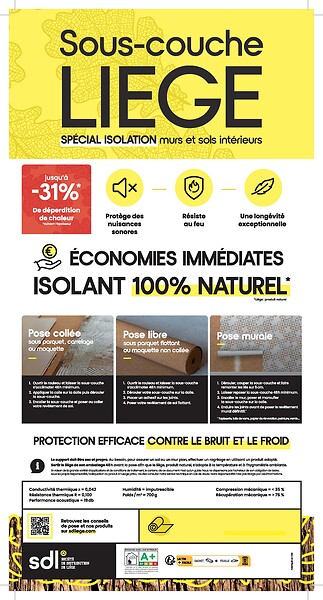 Liège aggloméré naturel - Rouleau L.8xl.0,5m - Ep.2mm - large