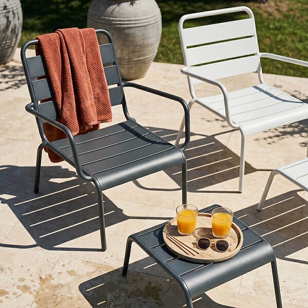 OVIALA - Lot 2 fauteuils relax avec repose-pieds métal gris et blanc - Palavas - large