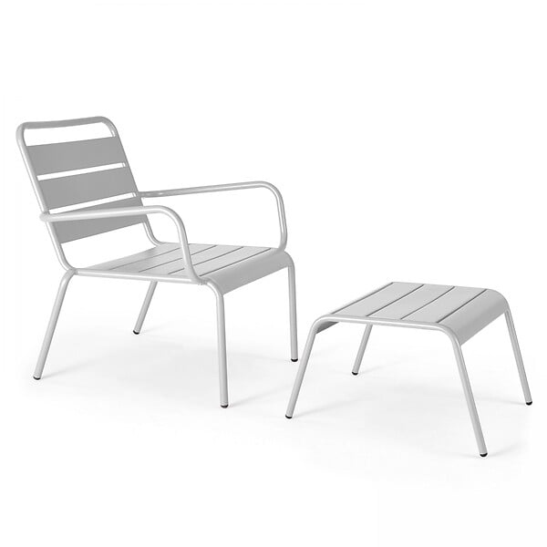 OVIALA - Lot 2 fauteuils relax avec repose-pieds métal gris et blanc - Palavas - large