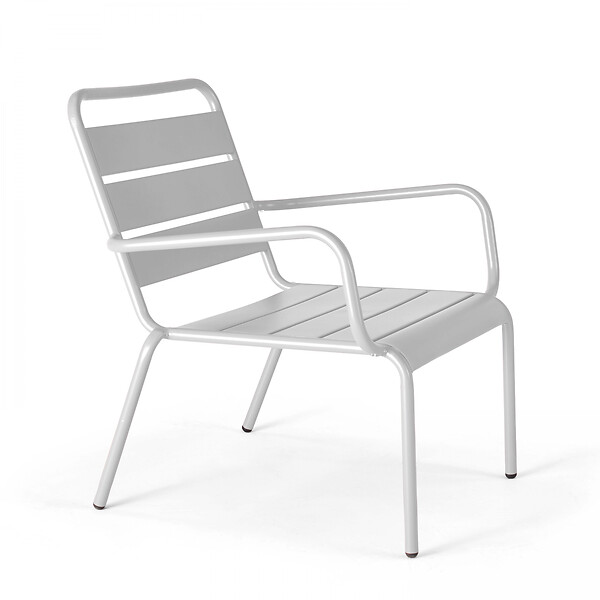 OVIALA - Lot 2 fauteuils relax avec repose-pieds métal gris et blanc - Palavas - large