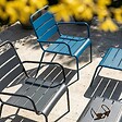 OVIALA - Lot 2 fauteuils relax avec repose-pieds métal gris et bleu pacific - Palavas - vignette