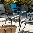 OVIALA - Lot 2 fauteuils relax avec repose-pieds métal gris et bleu pacific - Palavas - vignette