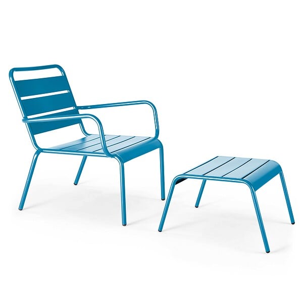 OVIALA - Lot 2 fauteuils relax avec repose-pieds métal gris et bleu pacific - Palavas - large