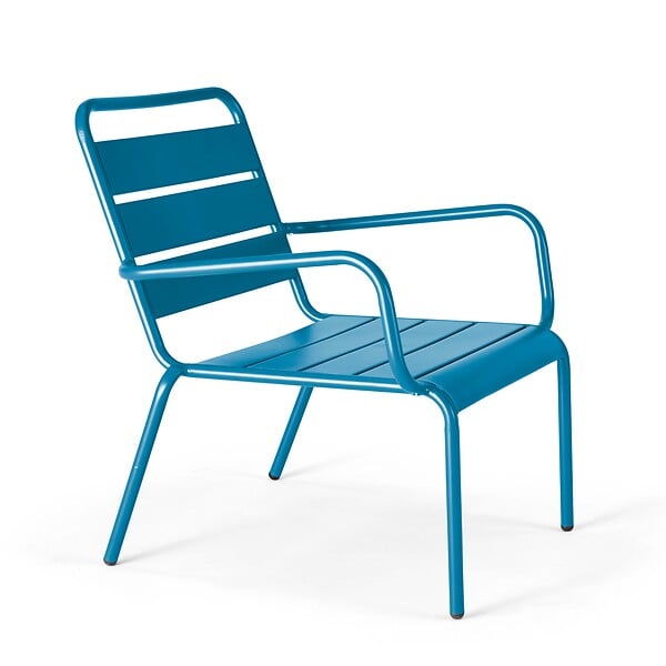 OVIALA - Lot 2 fauteuils relax avec repose-pieds métal gris et bleu pacific - Palavas - large