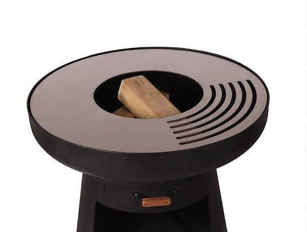 PURLINE - Barbecue rond avec plaque d'acier ronde et grille - large