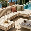 OVIALA - Salon de jardin bas modulable rayé 5 places beige - Patio - vignette