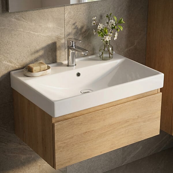 NATUREL - Stilla 61x46x6,5cm lavabo en céramique pour meubles, blanc (VERSO60) - large