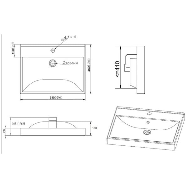 NATUREL - Stilla 61x46x6,5cm lavabo en céramique pour meubles, blanc (VERSO60) - large