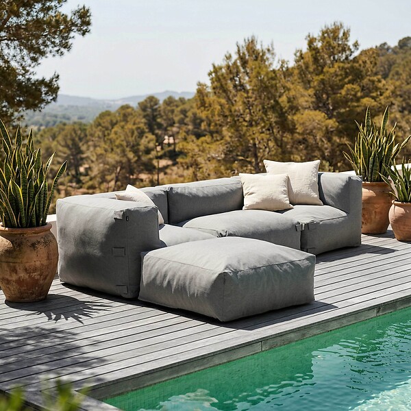 OVIALA - Canapé d'angle de jardin modulable 4 places gris - Mixi - large