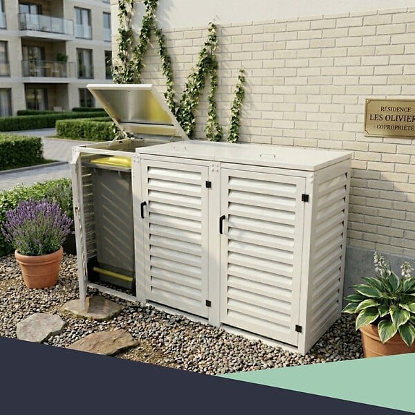 ATOLE - Abri poubelle - Cache poubelle Triple en Aluminium thermolaqué 3x120 Litres - Blanc - large