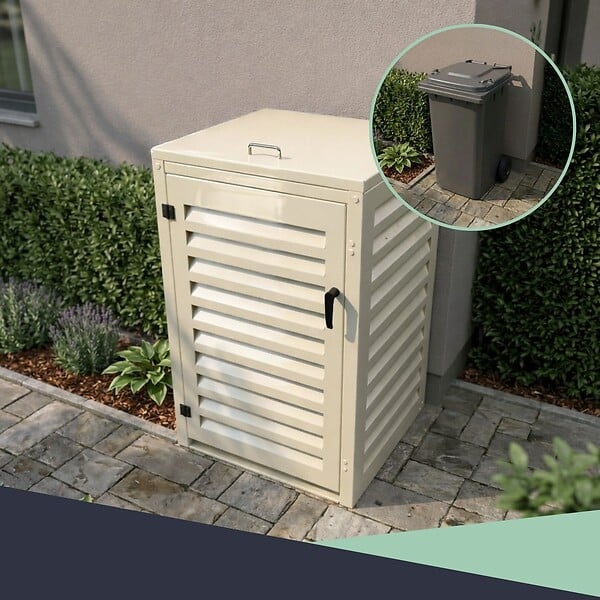 ATOLE - Abri poubelle - Cache poubelle Simple en Aluminium thermolaqué 1x360 Litres - Crème - large