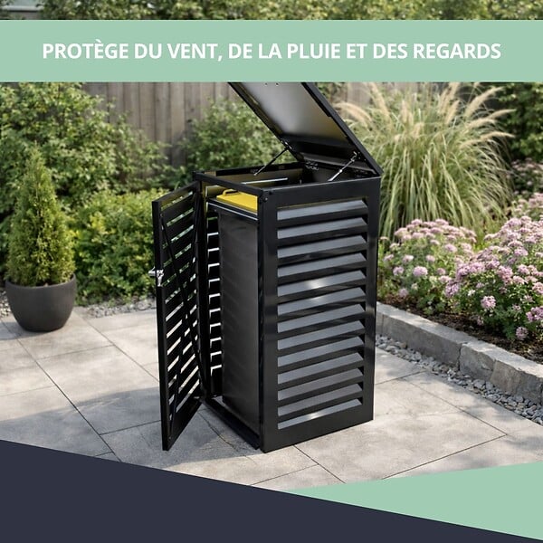 ATOLE - Abri poubelle - Cache poubelle Simple en Aluminium thermolaqué 1x120 Litres - Gris anthracite - large