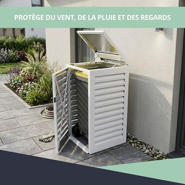 ATOLE - Abri poubelle - Cache poubelle Simple en Aluminium thermolaqué 1x240 Litres - Blanc - large