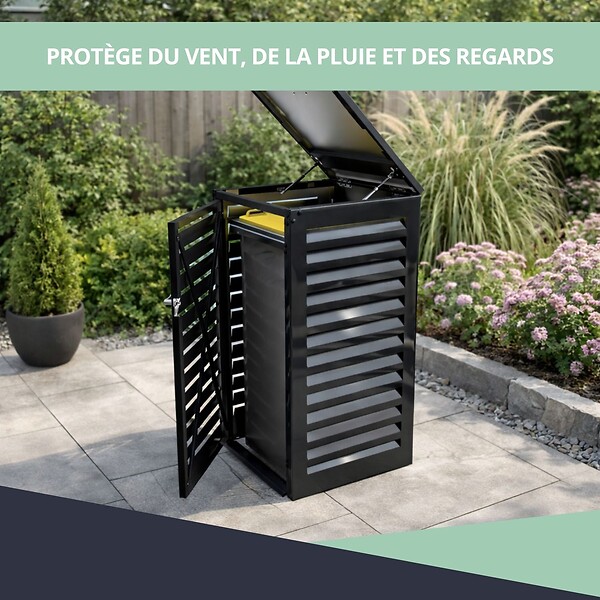 ATOLE - Abri poubelle - Cache poubelle Simple en Aluminium thermolaqué 1x240 Litres - Gris anthracite - large