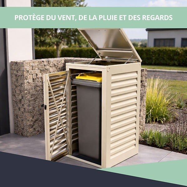 ATOLE - Abri poubelle - Cache poubelle Simple en Aluminium thermolaqué 1x120 Litres - Crème - large