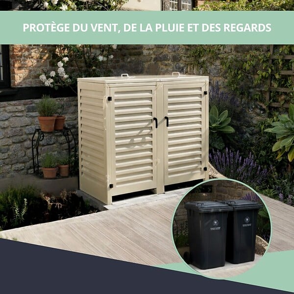 ATOLE - Abri poubelle - Cache poubelle Double en Aluminium thermolaqué 2x360 Litres - Crème - large