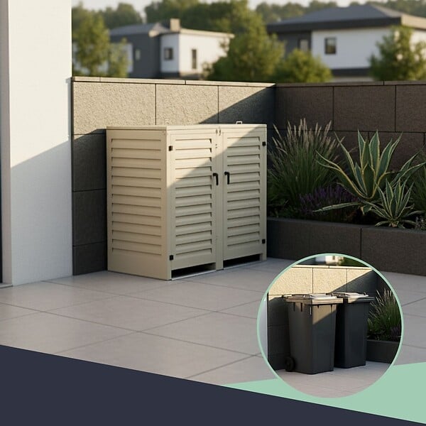 ATOLE - Abri poubelle - Cache poubelle Double en Aluminium thermolaqué 2x360 Litres - Crème - large