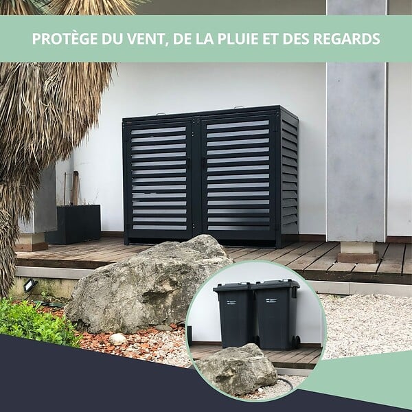 ATOLE - Abri poubelle - Cache poubelle Double en Aluminium thermolaqué 2x120 Litres - Gris anthracite - large