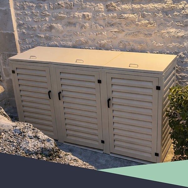 ATOLE - Abri poubelle - Cache poubelle Triple en Aluminium thermolaqué 3x240 Litres - Crème - large