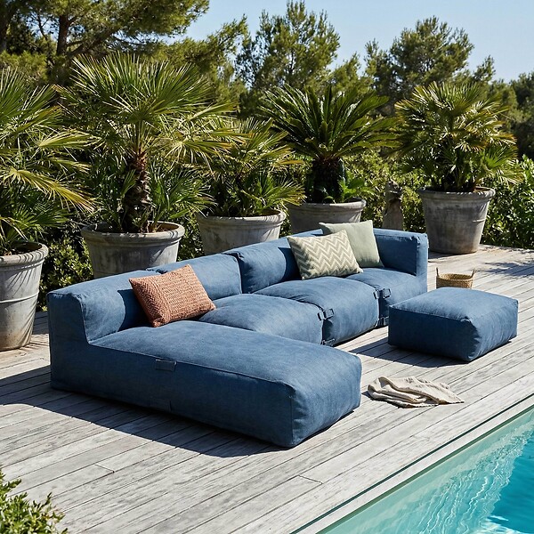OVIALA - Salon de jardin modulable 5 places bleu pacific - Mixi - large