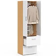 ID MARKET - Armoire 2 portes JULIANA blanc et bois penderie 50 cm avec 2 tiroirs - vignette