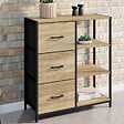 ID MARKET - Buffet d'appoint 3 tiroirs et étagères 70 cm UTAH design industriel - vignette