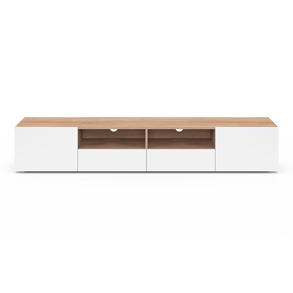ID MARKET - Meuble TV 180 cm ELI bois façon hêtre portes blanches - large