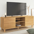 ID MARKET - Meuble TV 140 cm JULIE 2 portes lattes tasseau bois coloris chêne - vignette