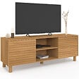 ID MARKET - Meuble TV 140 cm JULIE 2 portes lattes tasseau bois coloris chêne - vignette