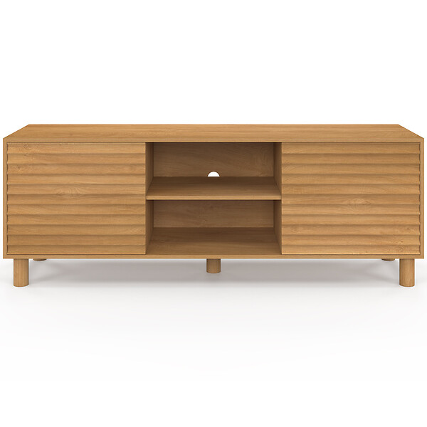 ID MARKET - Meuble TV 140 cm JULIE 2 portes lattes tasseau bois coloris chêne - large
